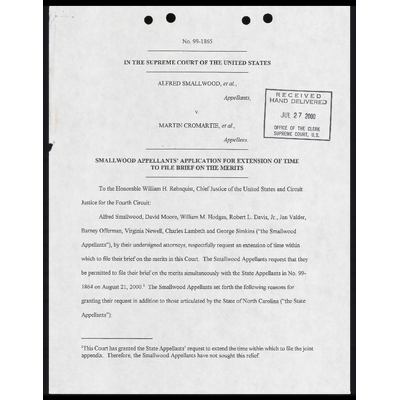 Smallwood Appellants' Application for Extension of Time to File Brief on the Merits preview