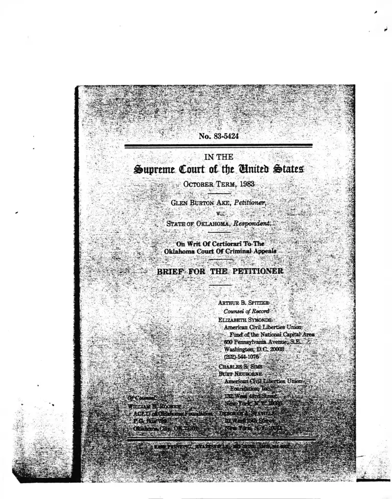 Ake v. Oklahoma Brief for the Petitioner preview