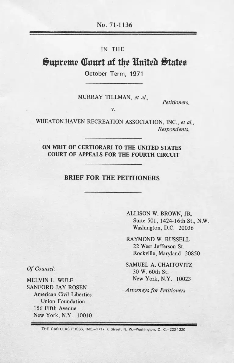 Tillman v. Wheaton-Haven Recreation Association, Inc. Brief for the Petitioners preview