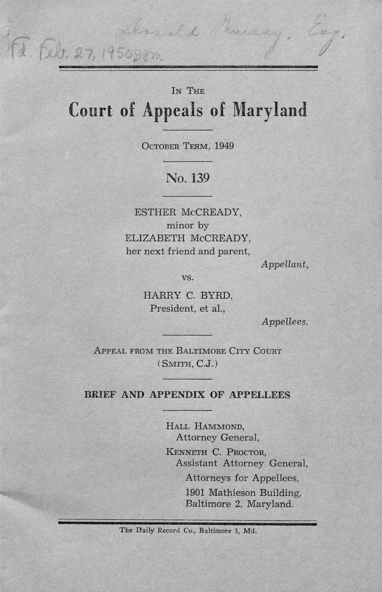 McCready v Byrd Brief and Appendix of Appellees preview