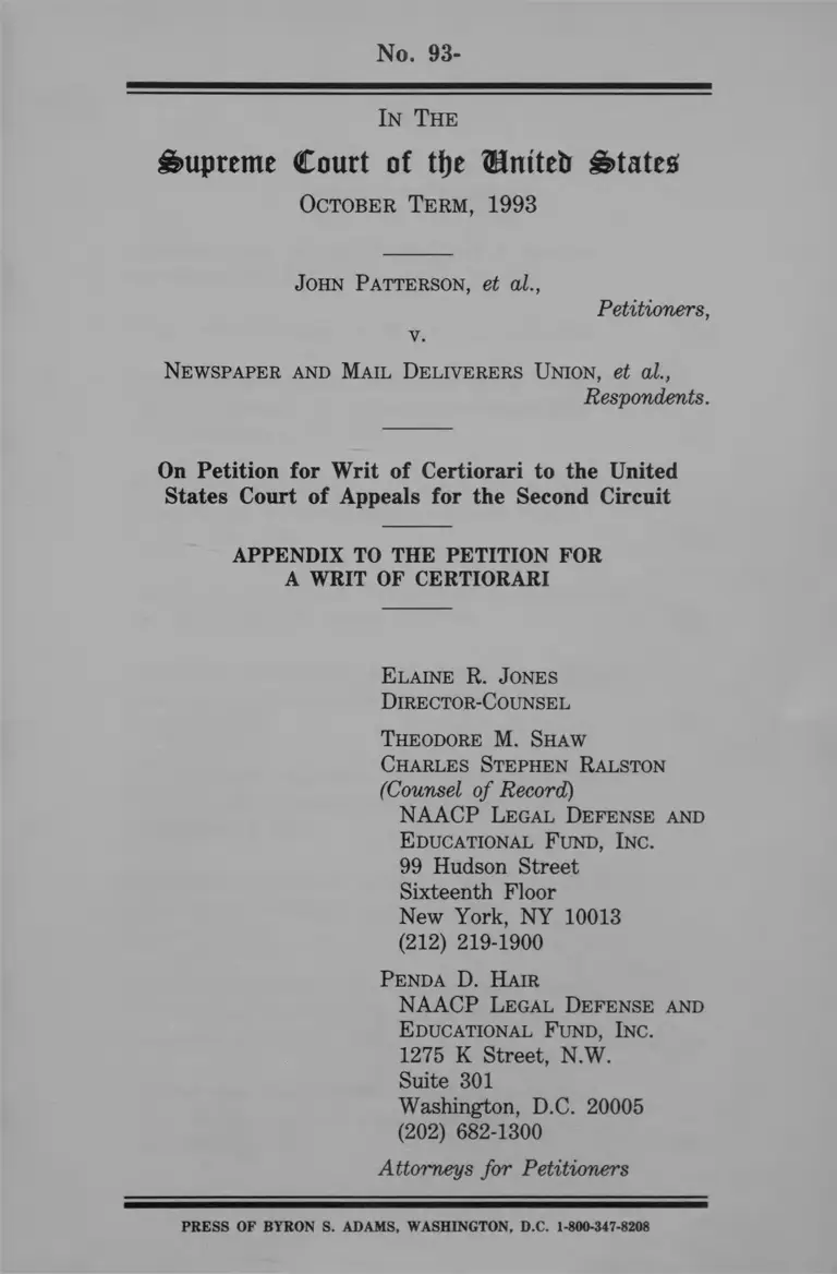 Patterson v. Newspaper and Mail Deliverers Union Appendix to the Petition for a Writ of Certiorari preview