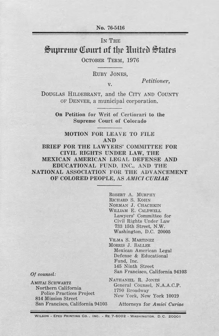 Jones v. Hildebrant Motion of Leave to File Brief Amicus Curiae preview