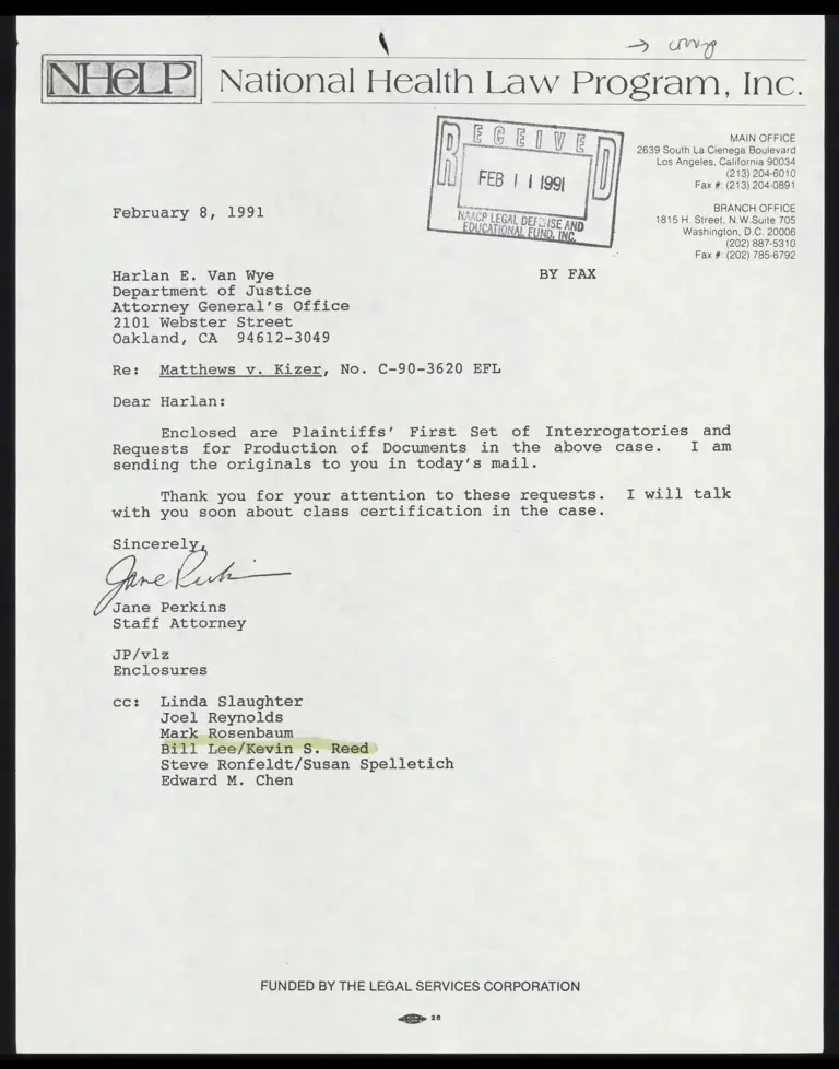Correspondence from Perkins to Van Wye preview