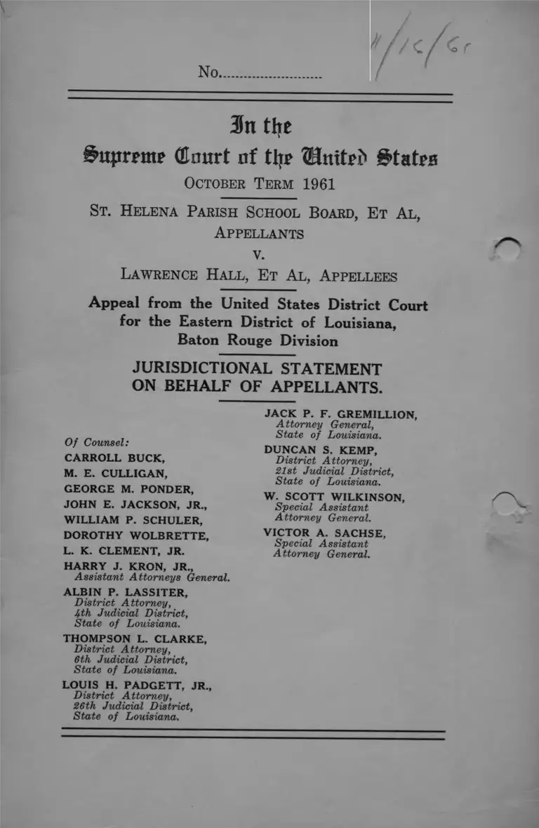 St. Helena Parish School Board v Hall Jurisdictional Statement preview