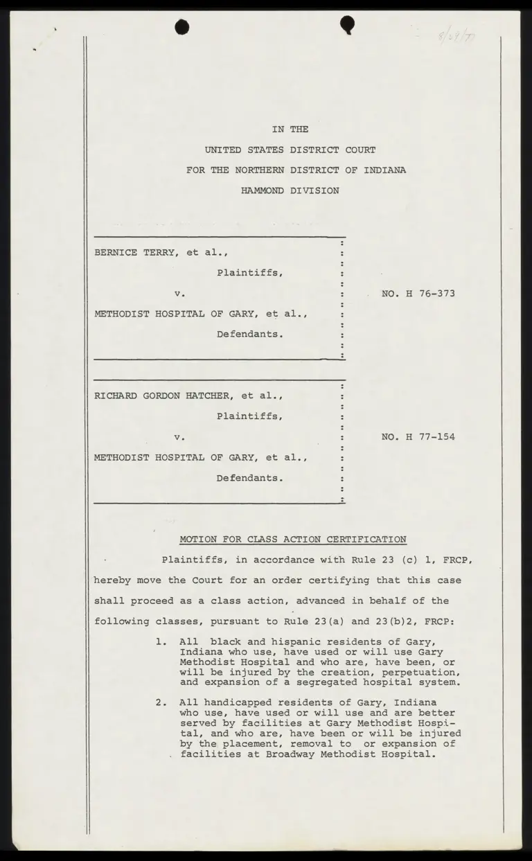 Motion for Class Action Certification and Memorandum in Support preview