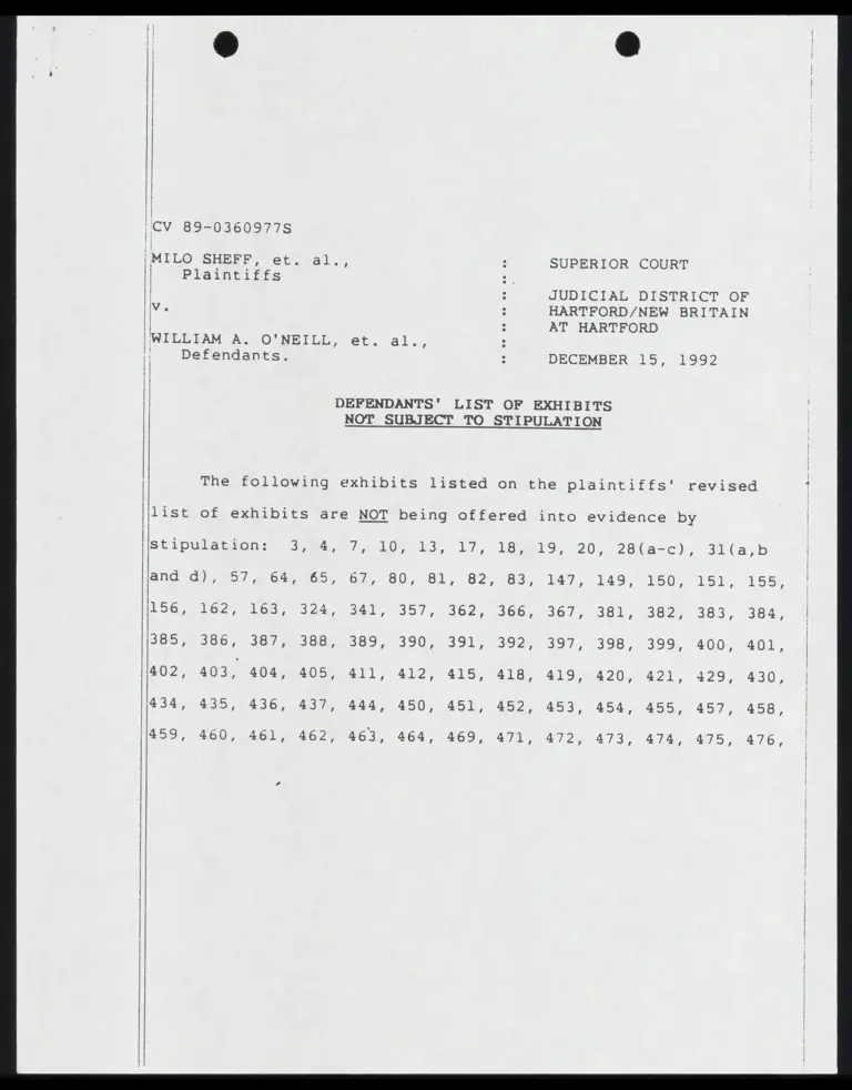 Defendants' List of Exhibits Not Subject to Stipulation preview