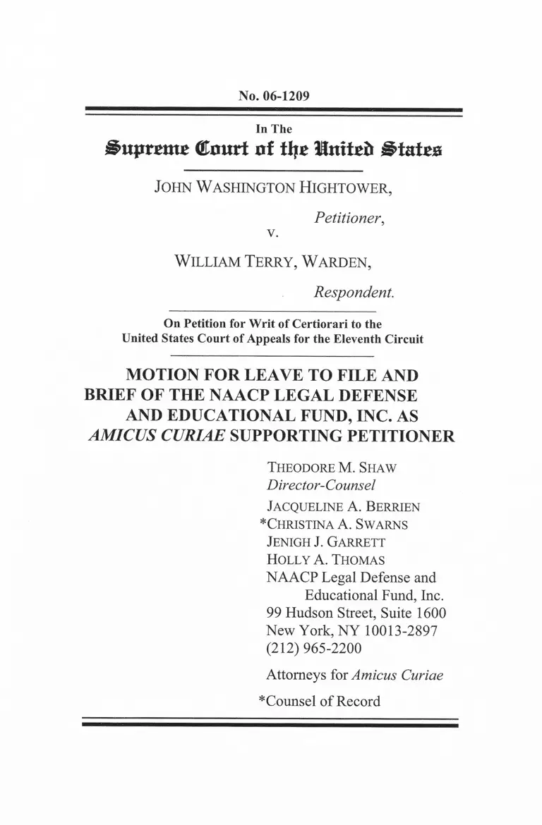 Hightower v. Terry Motion for Leave to File and Brief Amicus Curiae Supporting Petitioner preview