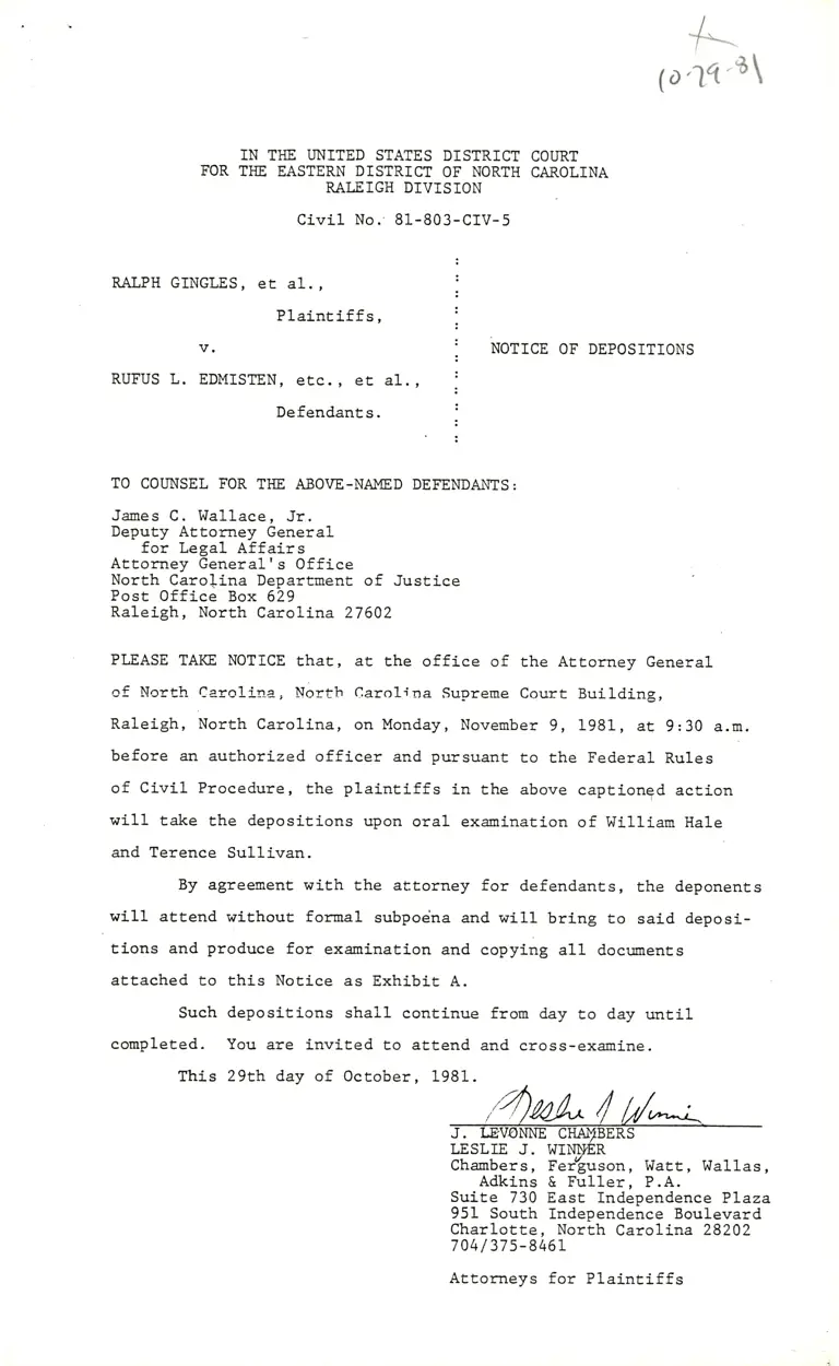 Notice of Depositions preview
