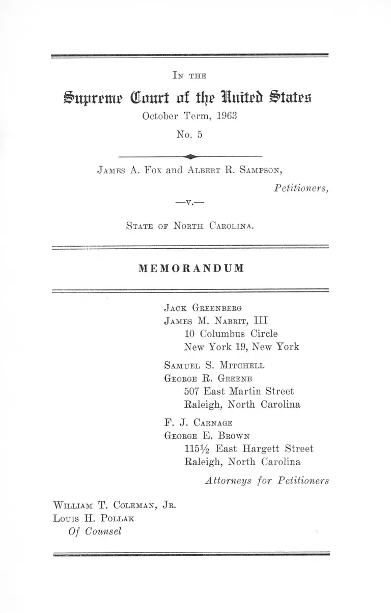 Fox v. North Carolina Memorandum preview
