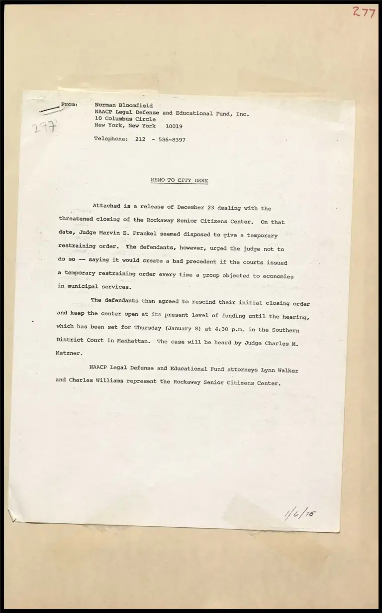 Madge Macklin v. James R. Dumpson Case on Closing of Rockaway Senior Citizens Center preview