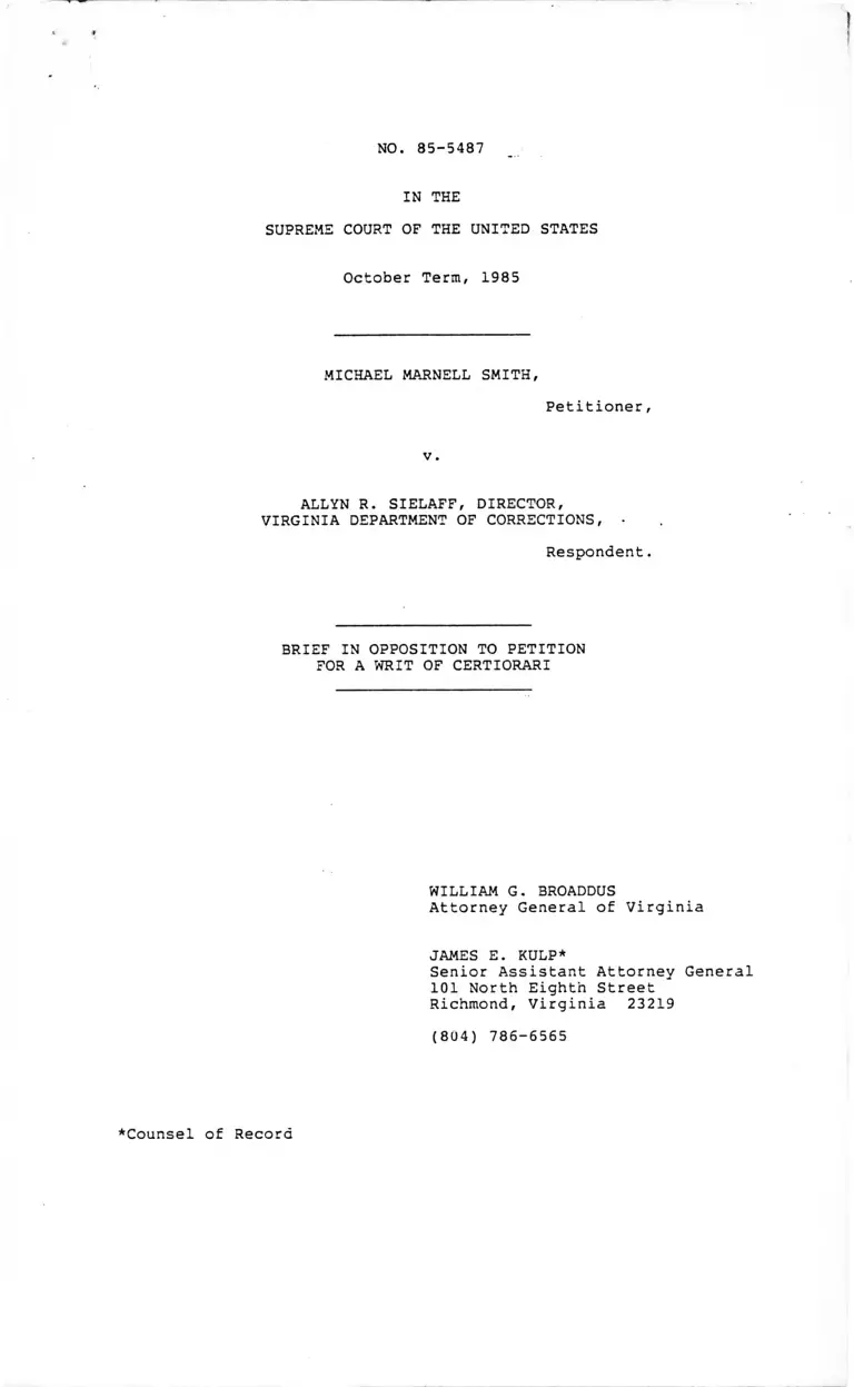 Smith v Sielaff Brief in Opposition to Petition for Writ of Certiorari preview