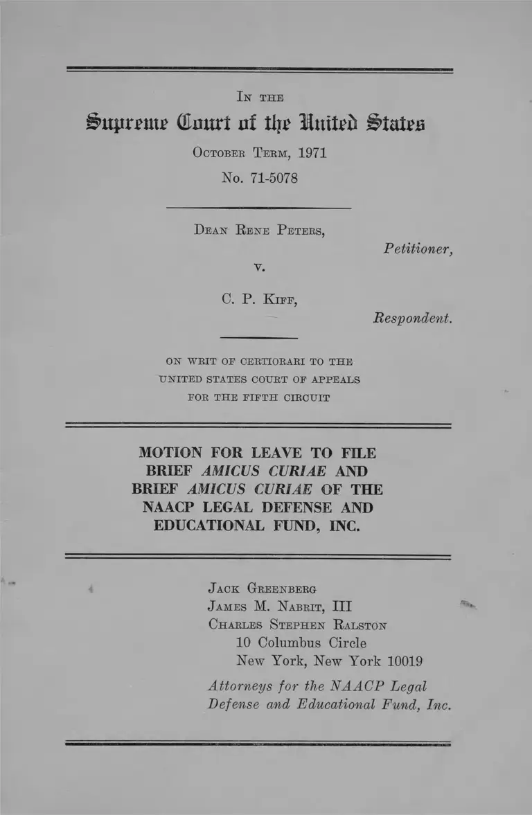 Peters v. Kiff Motion for Leave to File and Brief Amicus Curiae preview