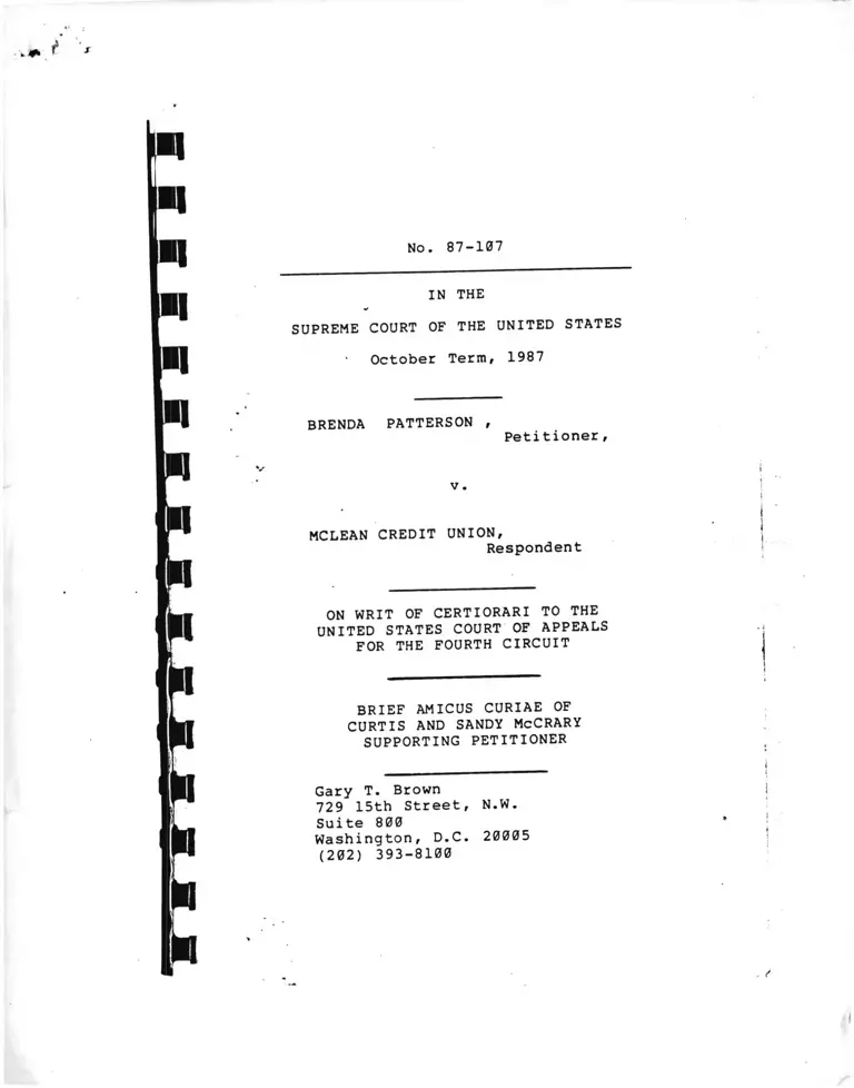 Patterson v. McLean Credit Union Brief Amicus Curiae of Curtis and Sandy McCrary preview