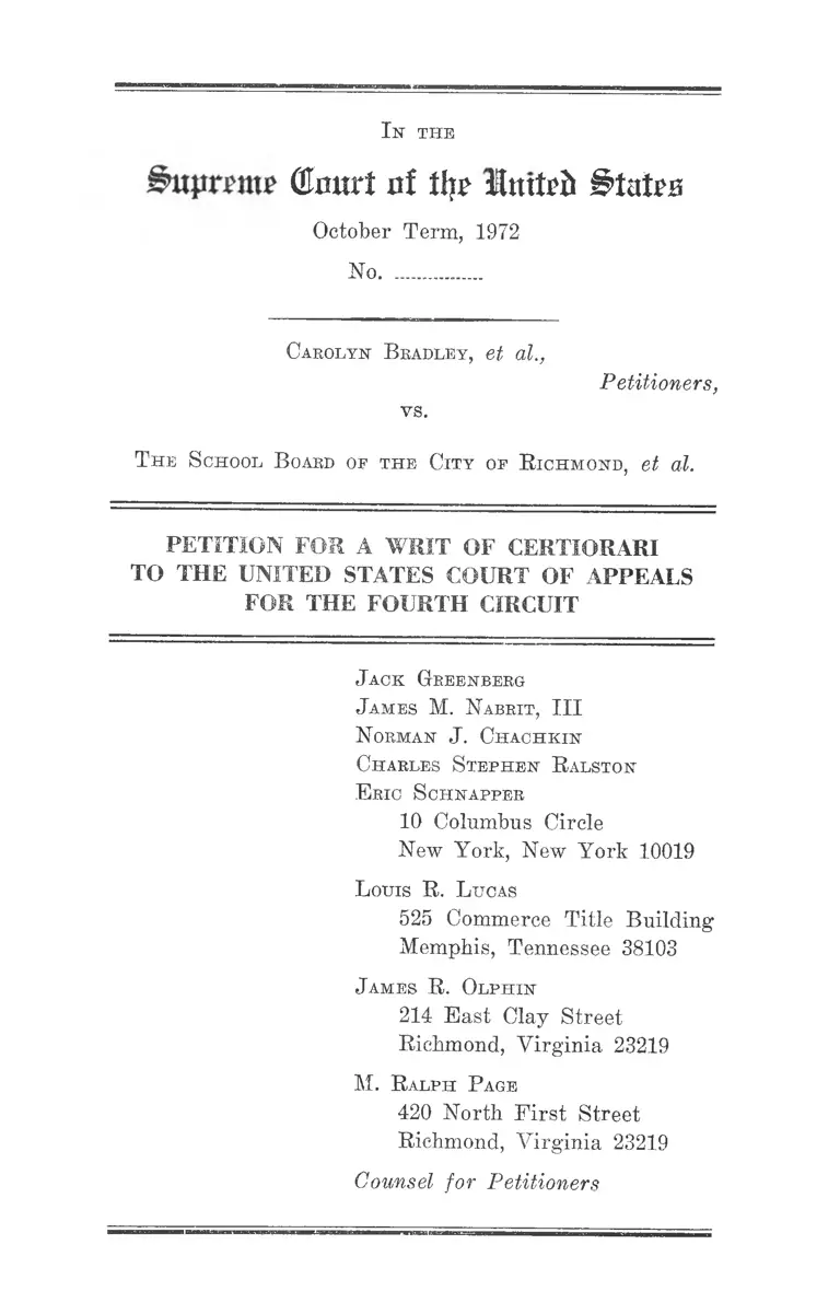 Bradley v. School Board of the City of Richmond Petition for a Writ of Certiorari to the United States Court of Appeals for the Fourth Circuit preview