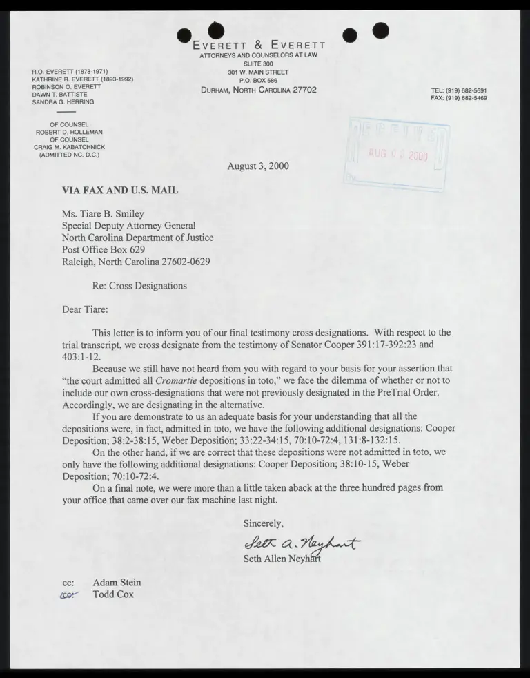 Correspondence from Neyhart to Smiley Re: Cross Designations preview