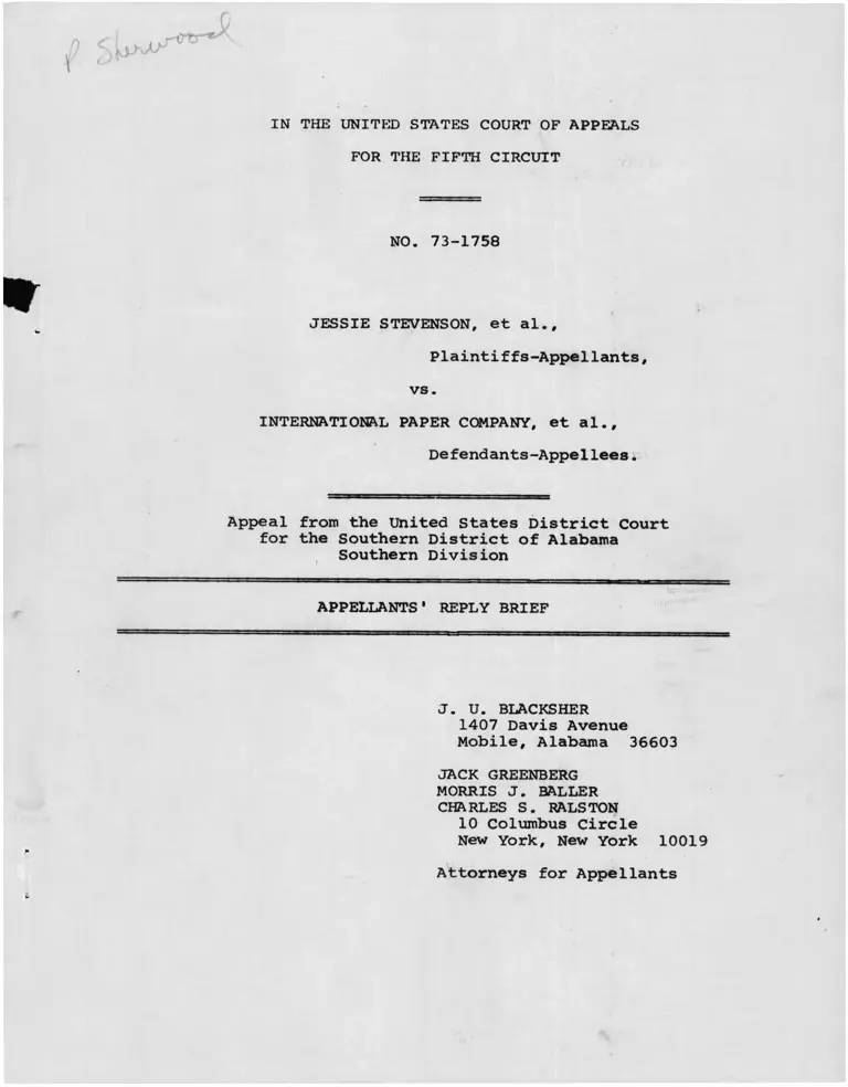 Stevenson v. International Paper Company Appellants' Reply Brief preview