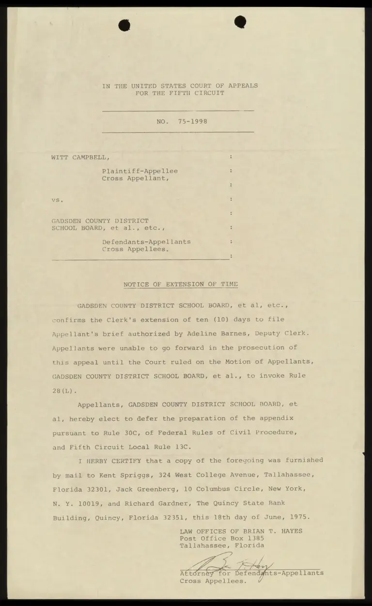 Notice of Extension of Time preview