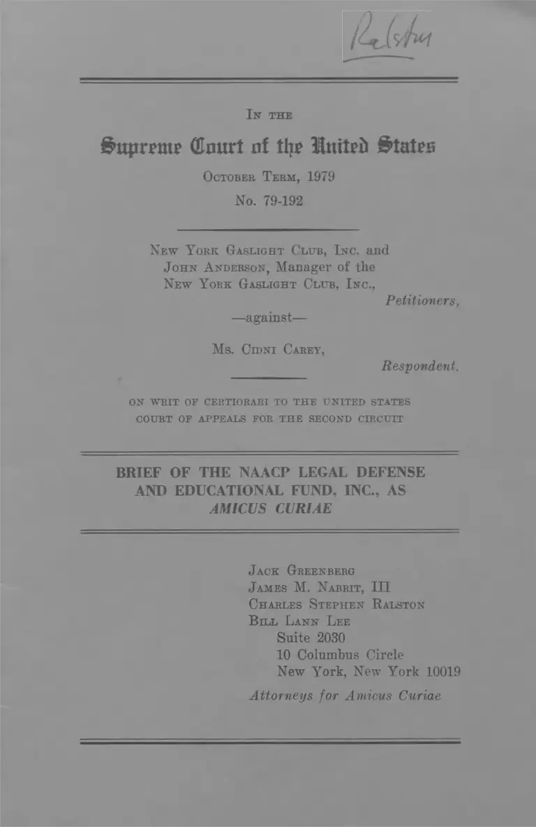 New York Gaslight Club, Inc. v. Carey Brief Amicus Curiae preview
