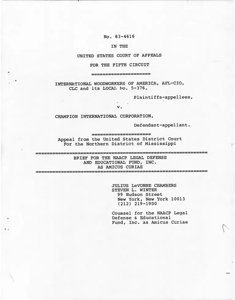 International Woodworkers of America v. Champion International Corporation Brief Amicus Curiae preview