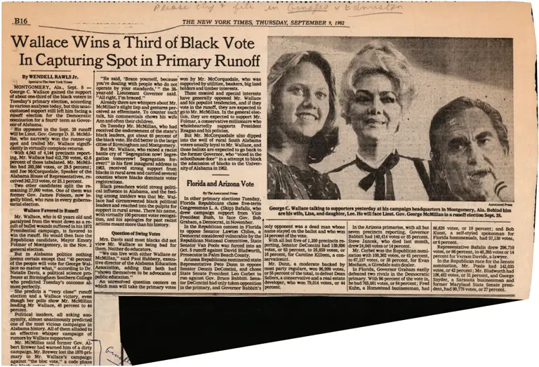 Wallace Wins a Third of Black Vote in Capturing Spot in Primary Runoff (New York Times) preview