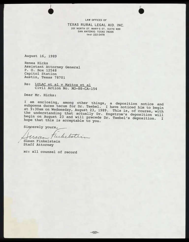 Notice of Deposition and Subpoena Duces Tecum to Delbert Taebel preview