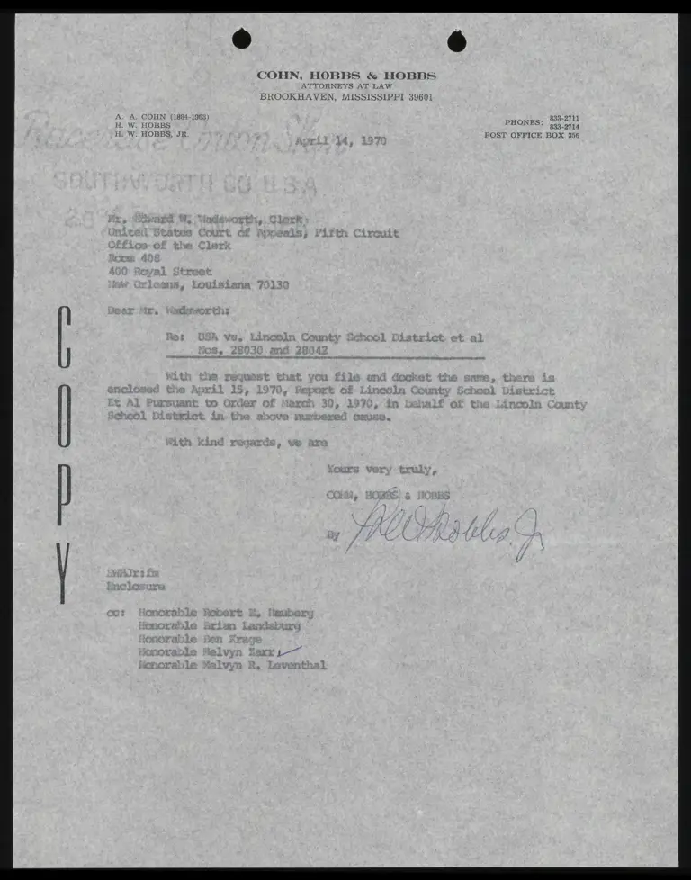 April 15, 1970 Report of Lincoln County School District et al. Pursuant to Order of March 30 preview