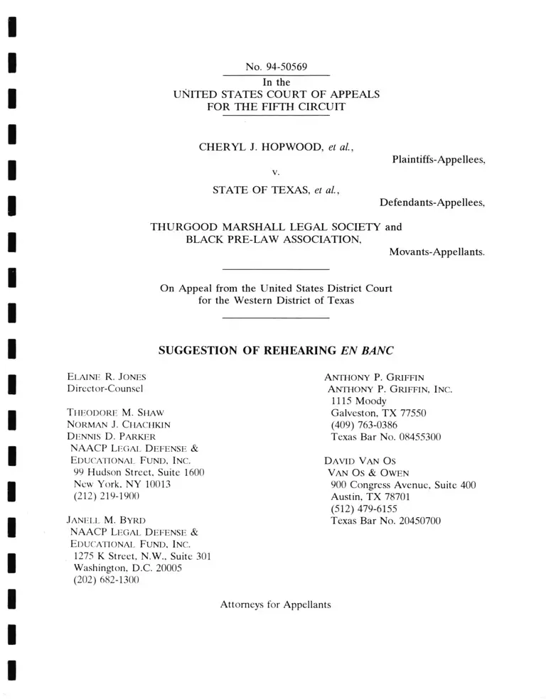 Hopwood v. Texas Suggestion of Rehearing En Banc preview