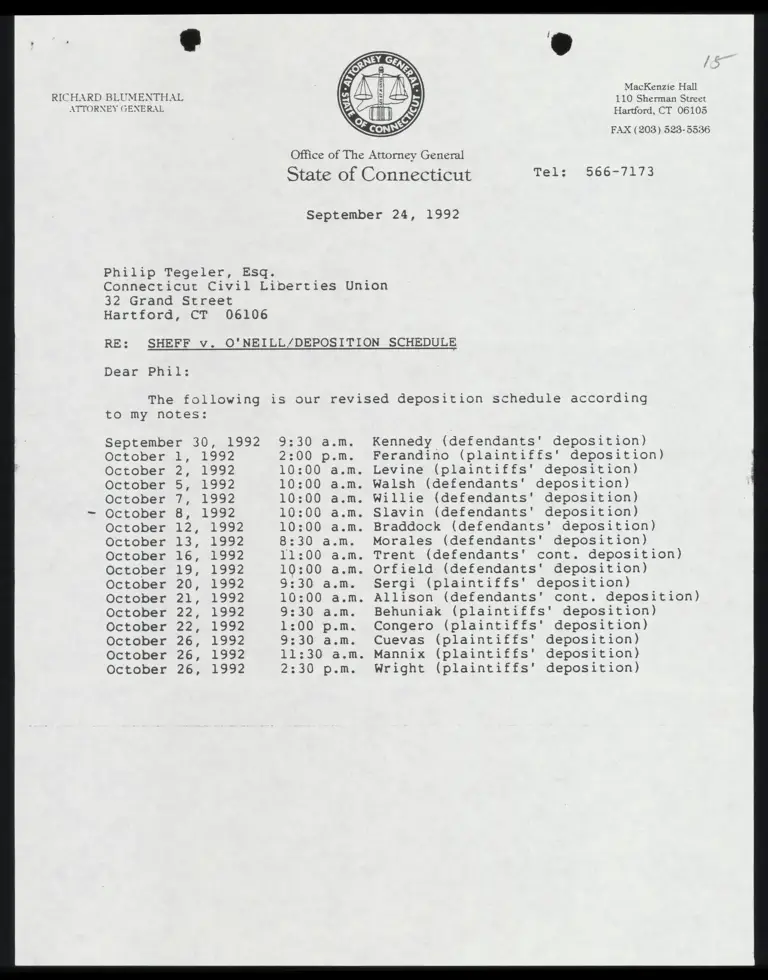 Letter from Court to Tegeler RE: Revised Deposition Schedule preview