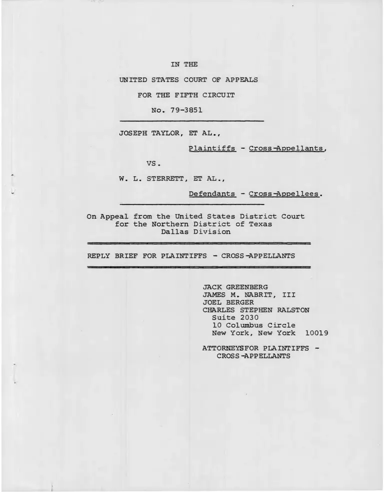 Taylor v. W.L. Sterrett Reply Brief for Plaintiffs-Cross-Appellants preview