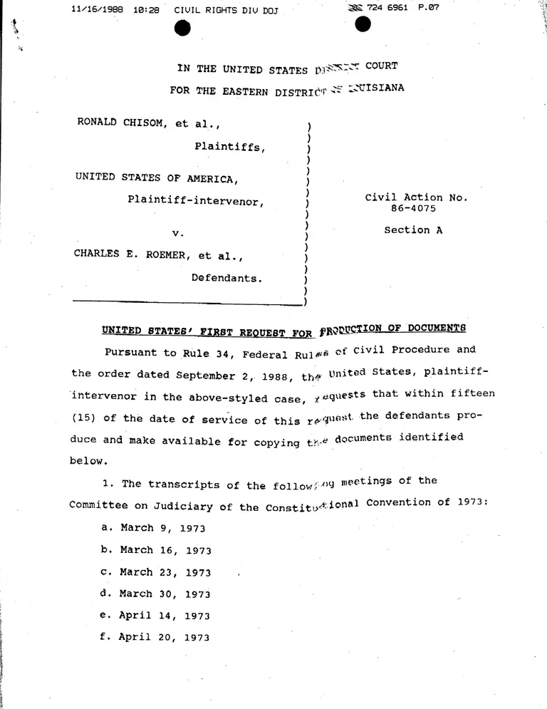 United States' First Request for Production of Documents preview