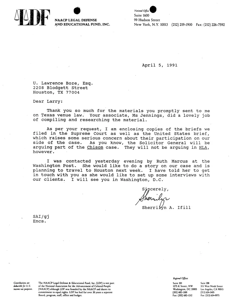 Letter to U Lawrence Boze from Sherrilyn Ifill preview