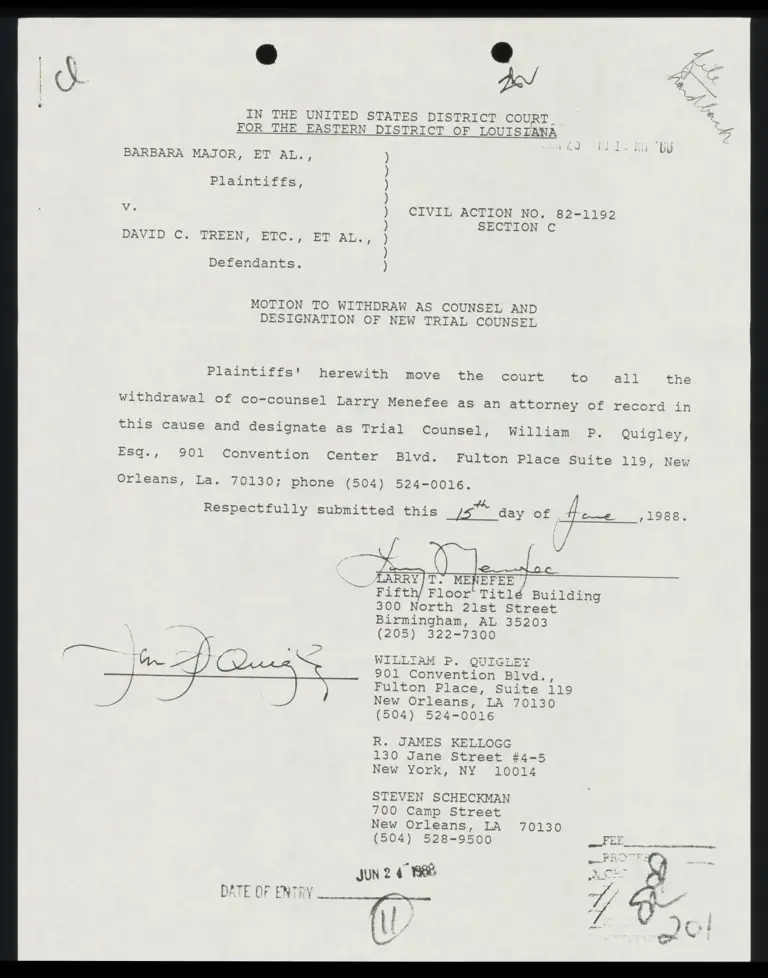 Motion to Withdraw as Counsel and Designation of New Trial Counsel; Order preview