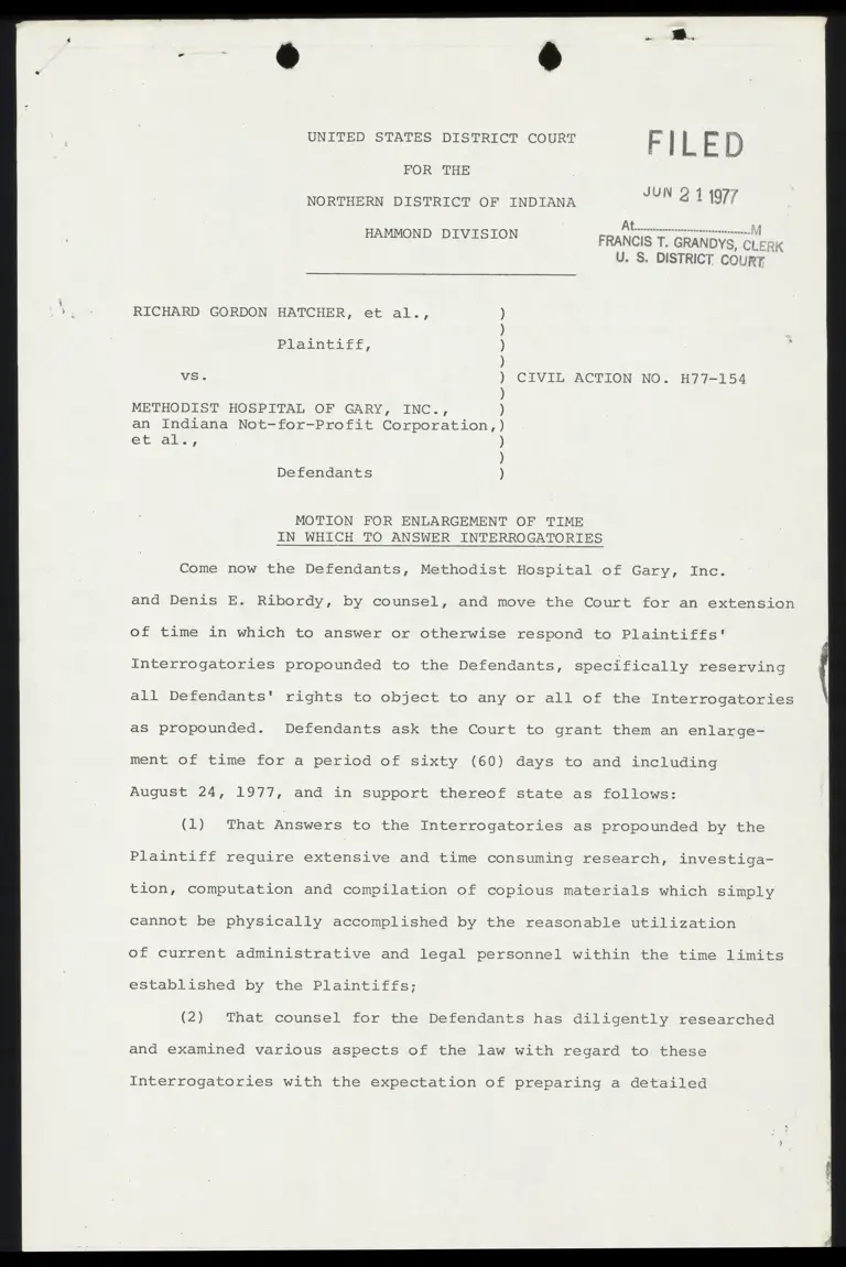 Motion For Enlargement of Time in Which to Answer Interrogatories preview