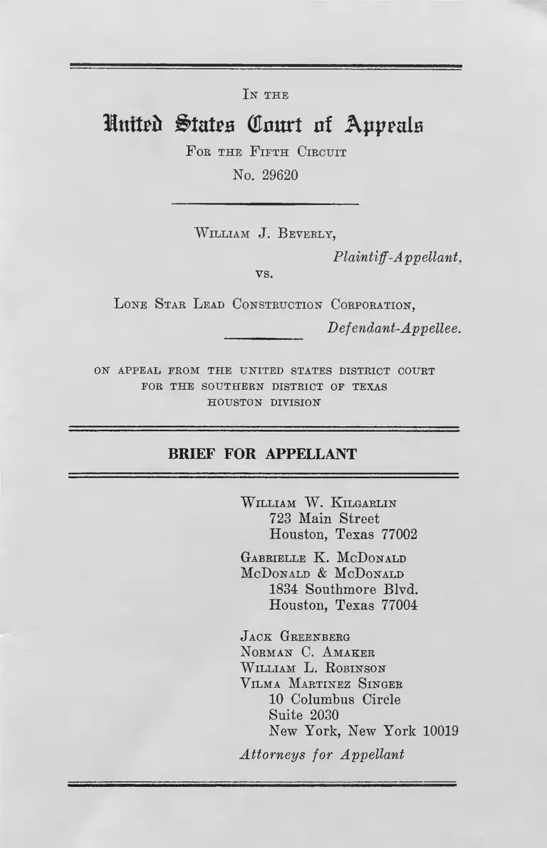 Beverly v. Lone Star Lead Construction Corporation Brief for Appellant preview