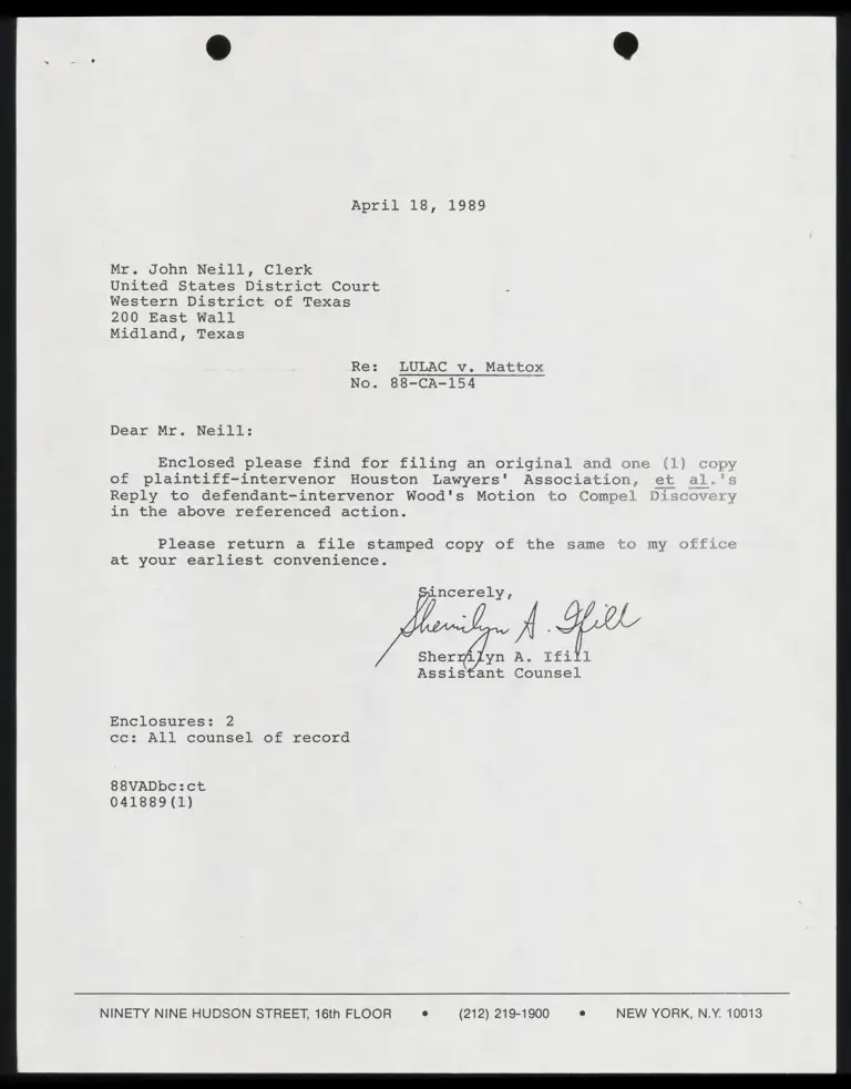 Plaintiff-Intervenor Houston Lawyers' Association Reply to Defendant-Intervenor Wood's Motion to Compel Discovery preview