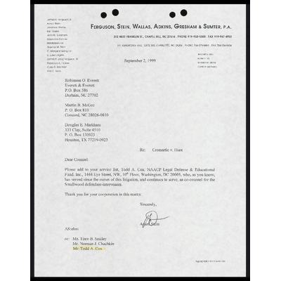 Letter to Counsel From Stein RE: Addition of Cox to Service List preview