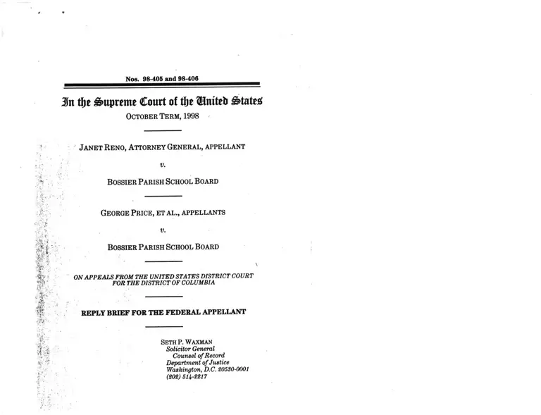 Reno v. Bossier Parish School Board Reply Brief for Federal Appellant preview