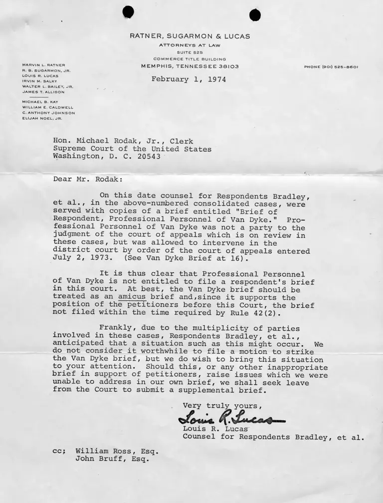 Letter to Rodak from Lucas RE: Van Dyke Brief preview
