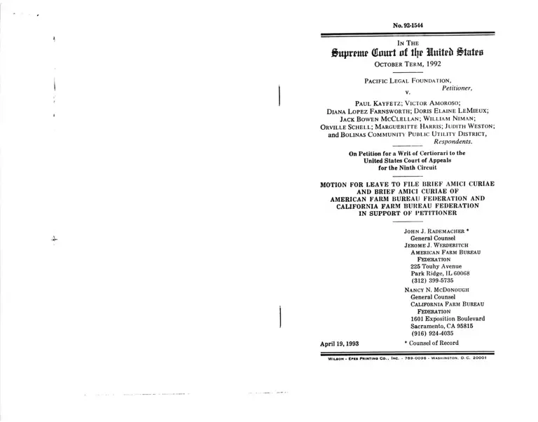 Pacific Legal Foundation v. Kayfetz Motion for Leave to File and Brief Amici Curiae preview