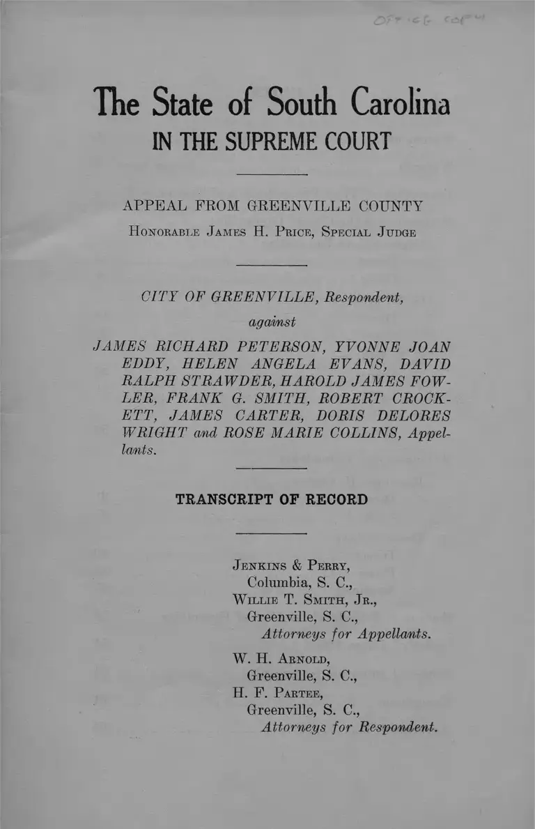 Peterson v. City of Greenville, South Carolina Transcript of Record preview