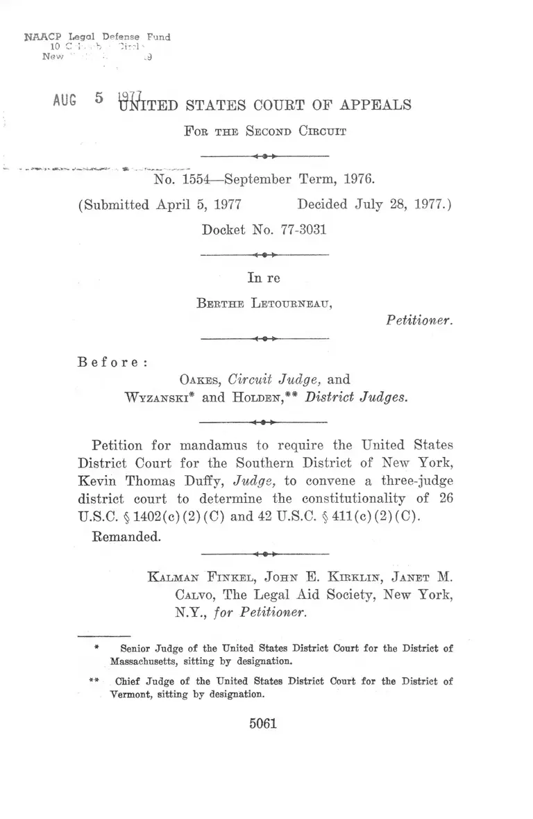 Letourneau Opinion on Petition for Mandamus to Require Three-Judge Panel preview
