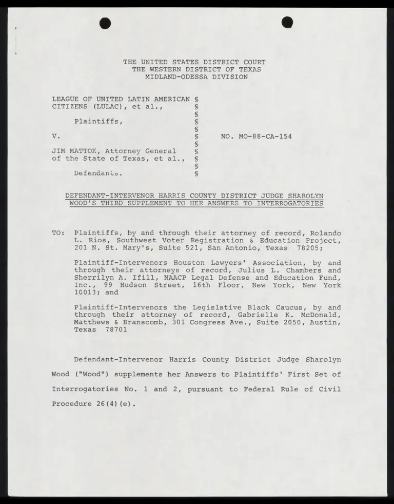 Defendant-Intervenor Judge Wood's Third Supplement to Her Answers to Interrogatories preview