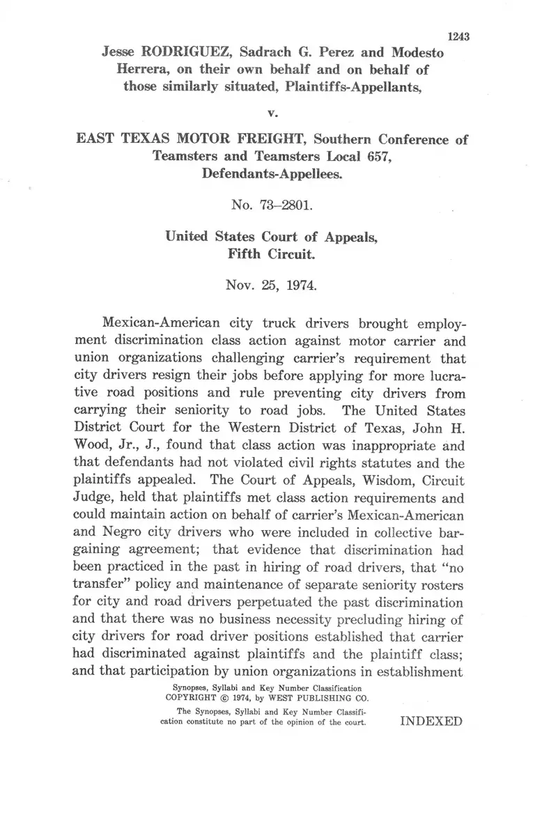 Rodriguez v East Texas Motor Freight Court of Appeals preview