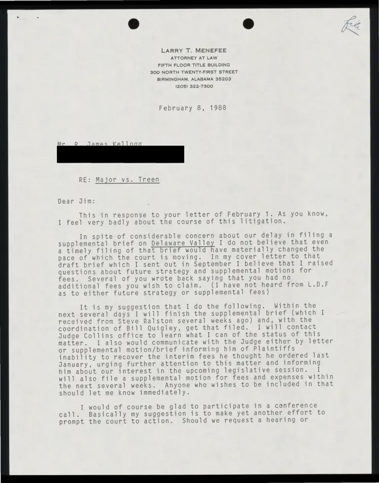 Correspondence from Menefee to Kellogg (Redacted) preview