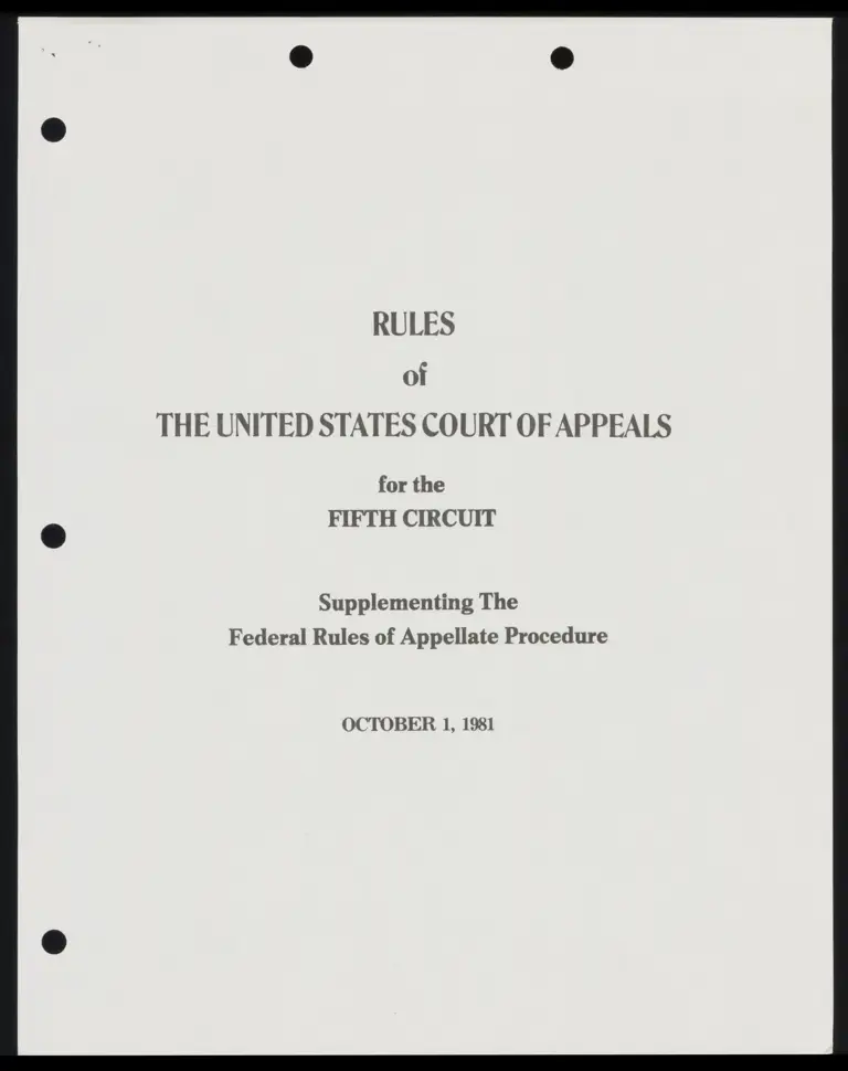 Supplement to the Federal Rules of Appellate Procedure for U.S. Court of Appeals for the Fifth Circuit preview