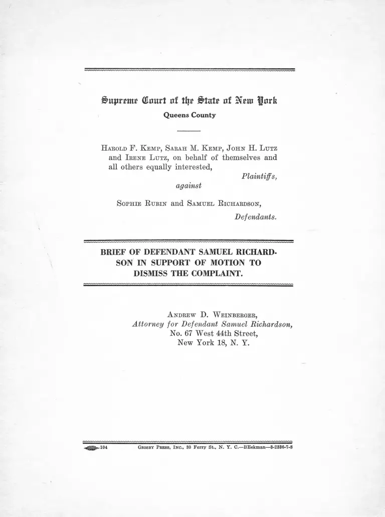 Kemp v. Rubin Brief of Defendant in Support of Motion to Dismiss the Complaint preview