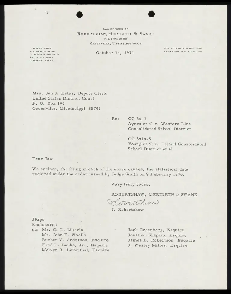 Correspondence from Robertshaw to Clerk preview