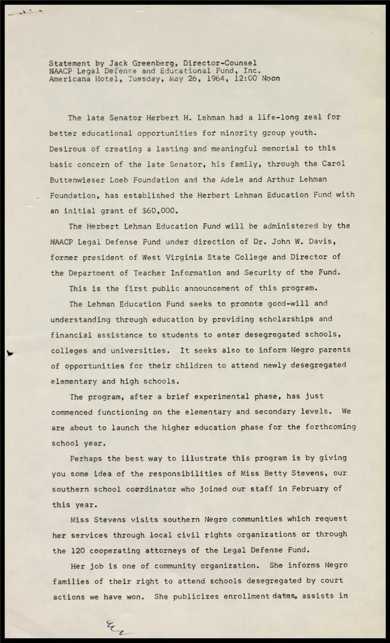 Statement by Jack Greenberg , Director-Counsel preview