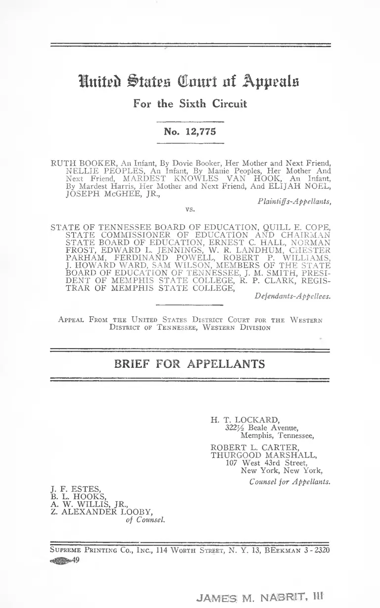 Booker v. Tennessee Board of Education Brief for Appellants preview