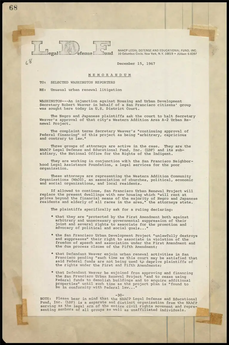 Memorandum on Unusual Urban Renewal Litigation preview
